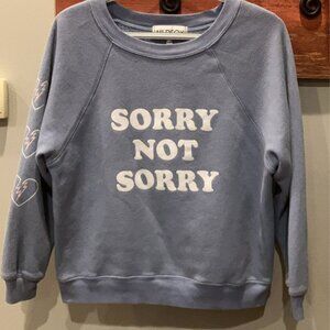 NWT- Wildfox "Sorry Not Sorry" Sommers Fleece Graphic Sweatshirt, Blue - XS